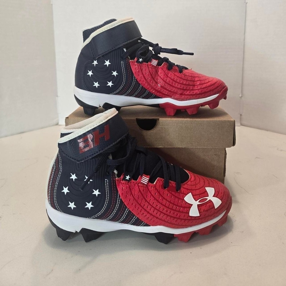 Under Armour Boys Harper 4 Mid-Rise 'Blue Red' Cleats Kids Size - 1.5Y